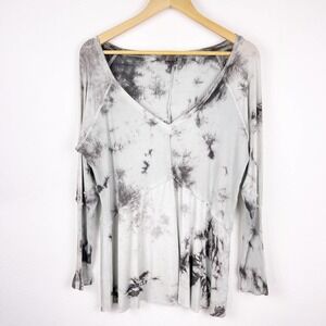 POL Let It Breathe Long Sleeve Knit Top Rayon Blend Grey Tie Dye Women's Medium